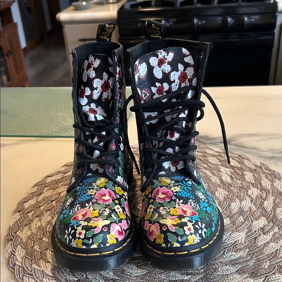 Dr. Martens Shoes - Dr. Martens Black Floral Lace-Up Boots